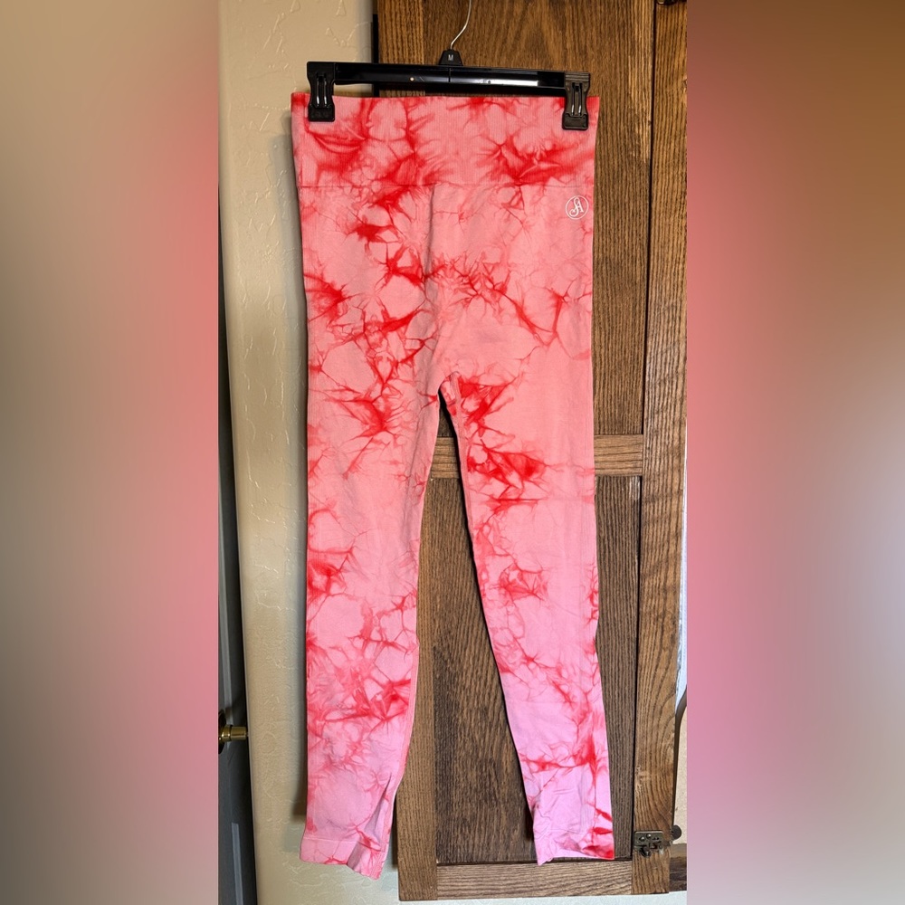 Senita Athletics Pink and Red Tie-Dye Leggings
